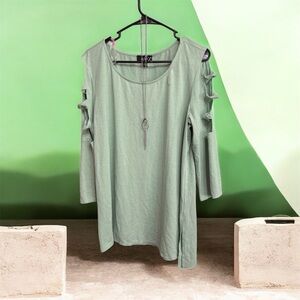 ALYX mint green three-quarter sleeve blouse with shoulder cutouts, size XL
